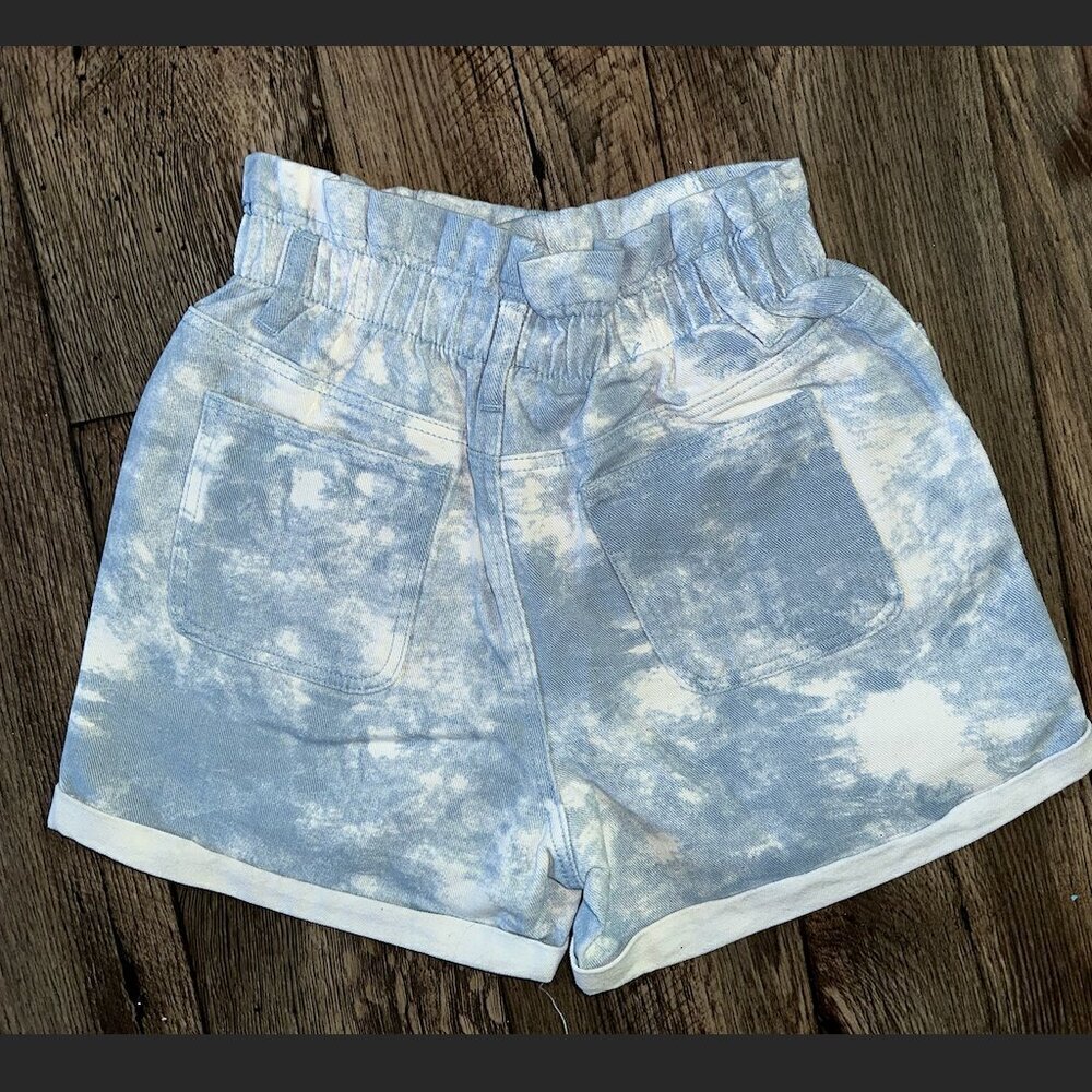 Blue White Tie Die Paperbag Denim Shorts - Picture 6 of 15